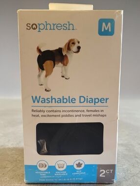 NIB Sophresh Washable Adjustable Dog Diapers - Black (Medium) 2 CT
